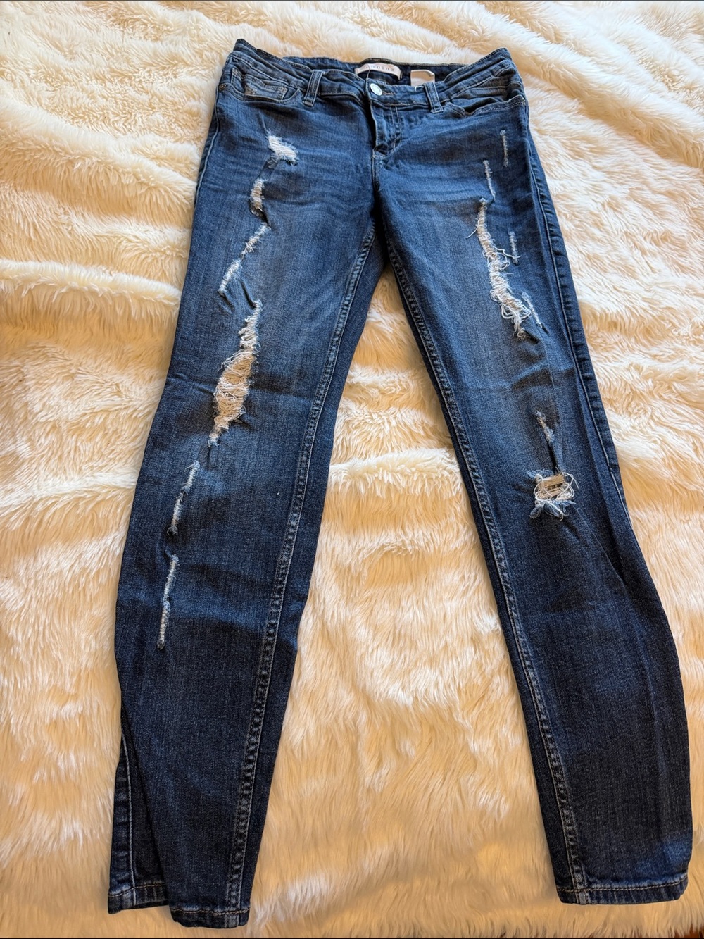 eunina Dark Blue Distressed Skinny Jeans